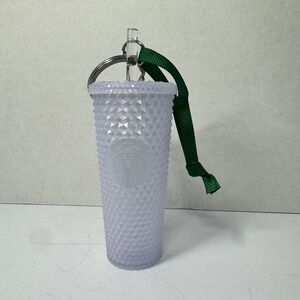 Starbucks Mini Studded Tumbler Keychain Ornament Iridescent Icy Lilac 4 Inches